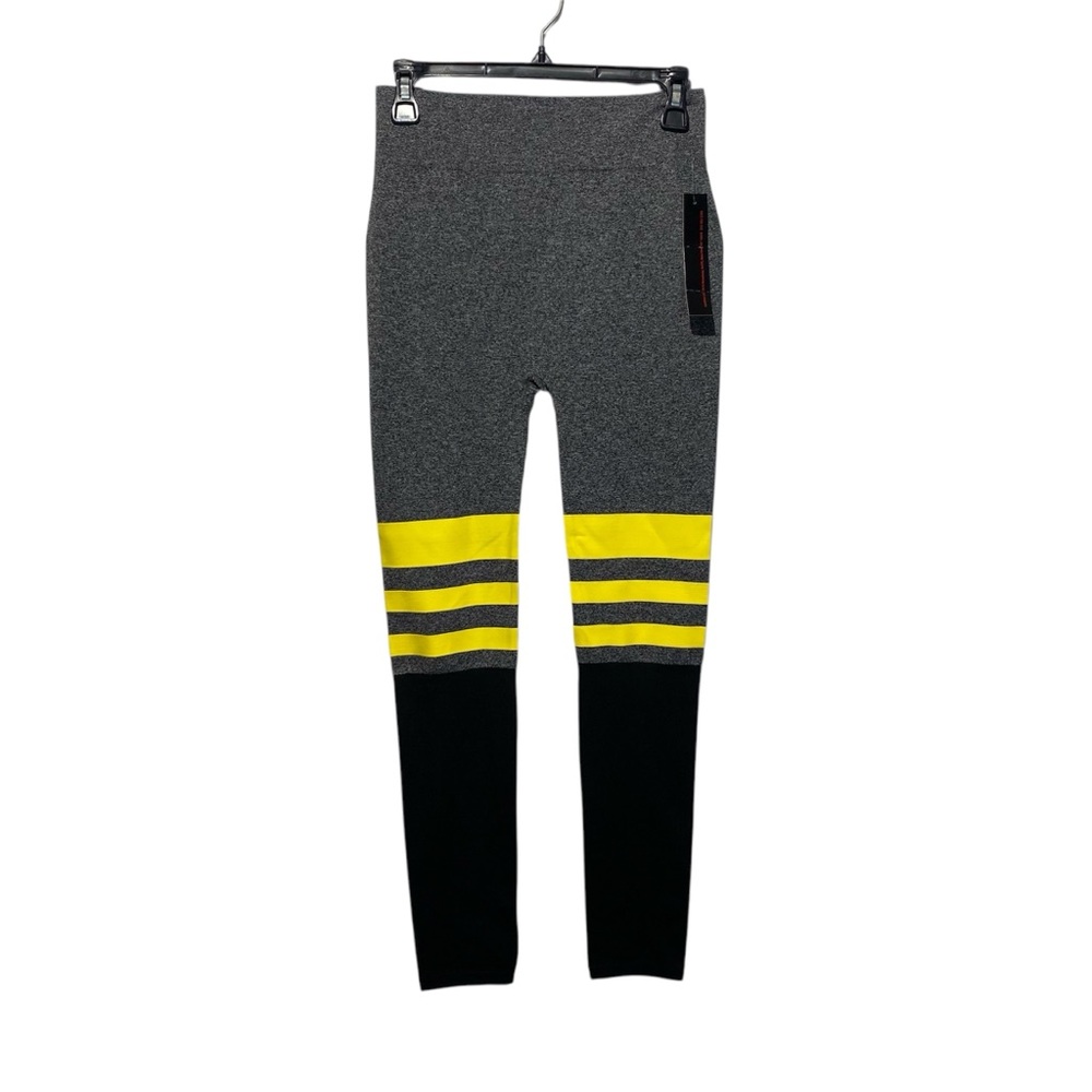 NWT Oppa Activewear Striped Leggings black & gray yellow stripe size L/XL